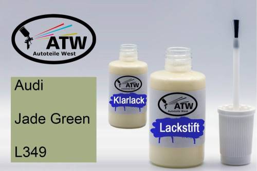 Audi, Jade Green, L349: 20ml Lackstift + 20ml Klarlack - Set, von ATW Autoteile West.